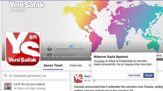 Facebook, Yeni Şafak grubunu eksiltip açtı
